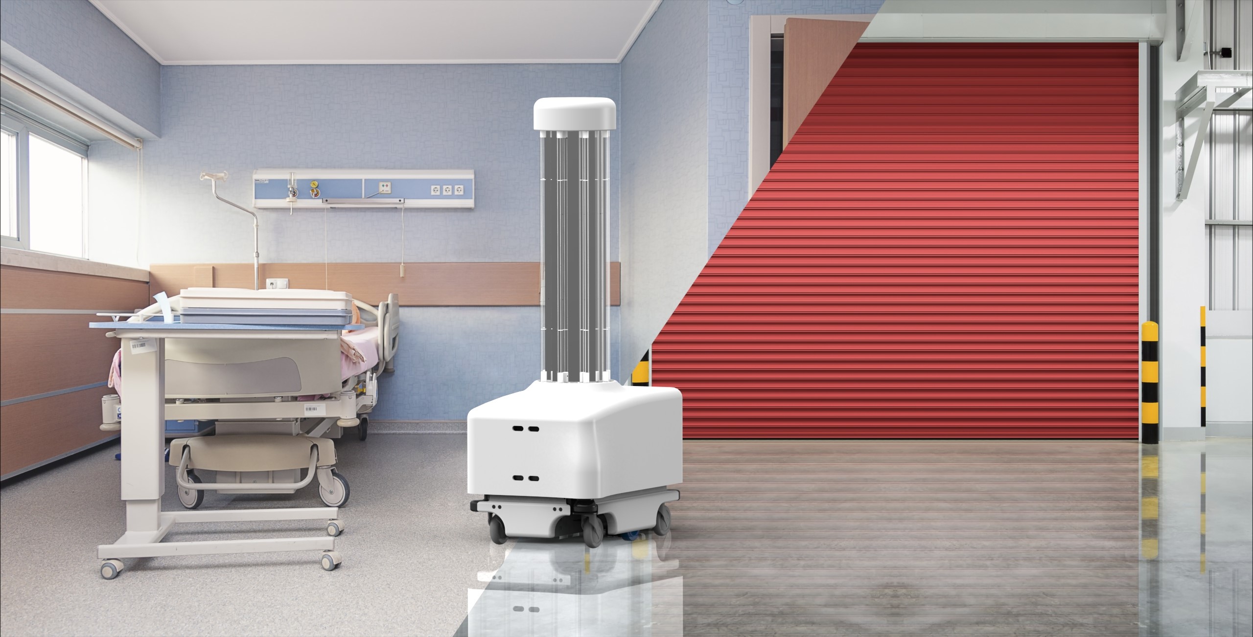 The UV-Disinfection Robot is a disinfection robot for hospitals and manufacturing, to be used with the aim of reducing infection rates of hospital-acquired infections (HAIs) and microorganisms in production. The UV-DR has a kill rate of 99.9% and moves autonomously and safely around facilities. (Image credit: Blue Ocean Robotics)